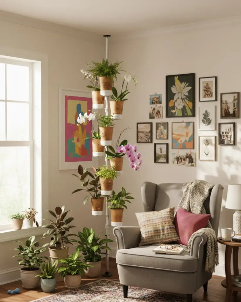 Urban Planty vertical garden in modern living room corner