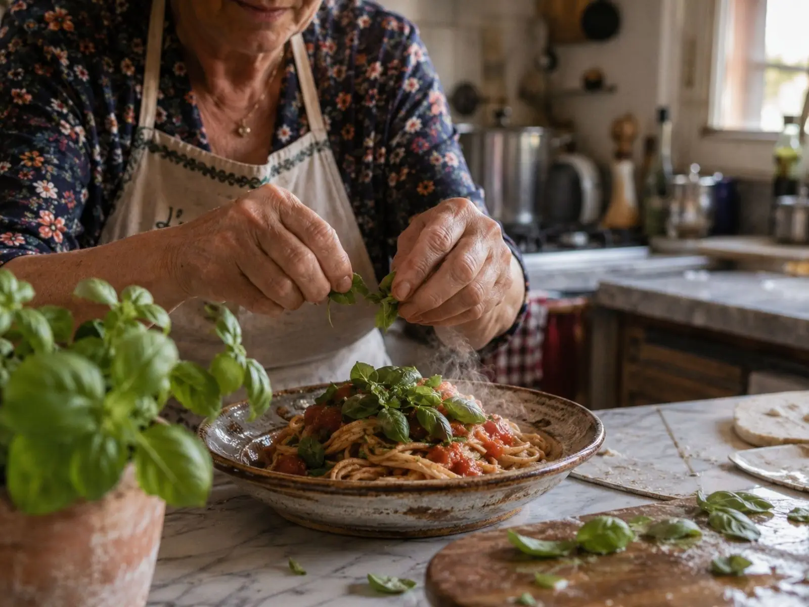 Fresh basil from the plant — a gift for mom that she uses every Sunday